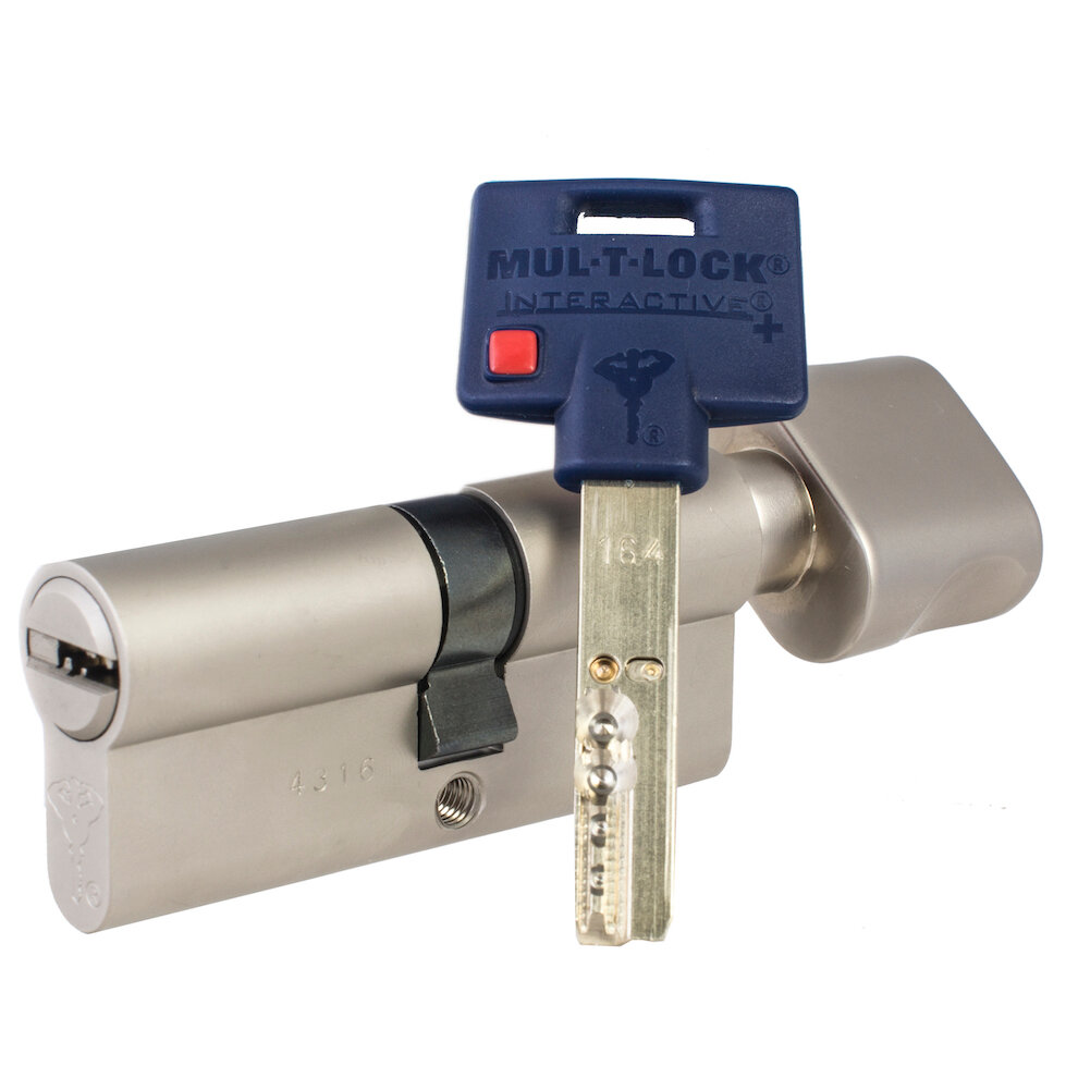 Цилиндр Mul-T-Lock Interactive+ ключ-вертушка (размер 35x50 мм) - Латунь, Флажок (3 ключа)