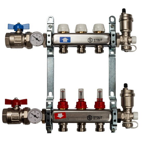 Коллектор для теплого пола с расходомерами STOUT 1quot;-3/4quot; 5 выходов SMS 0907