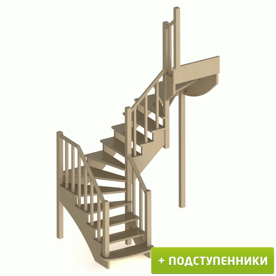 Деревянные лестницы ProfiHobby Лестница К-009м/2 П с подступенками сосна (6 уп)