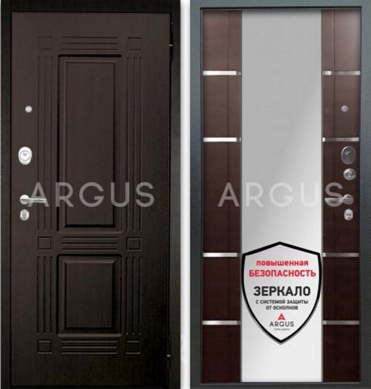 Входные двери Аргус (Argus). Металлическая дверь Аргус Люкс АС 2П Триумф венге - Самсон венге с зеркалом