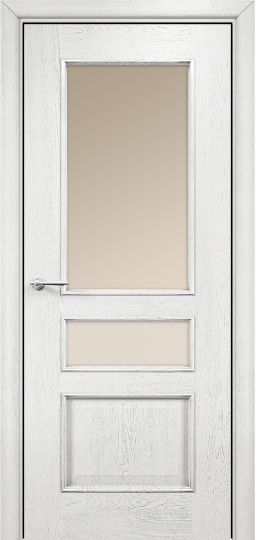 Дверь Оникс модель Версаль Цвет:эмаль белая с патиной серебро Остекление:Сатинат бронза