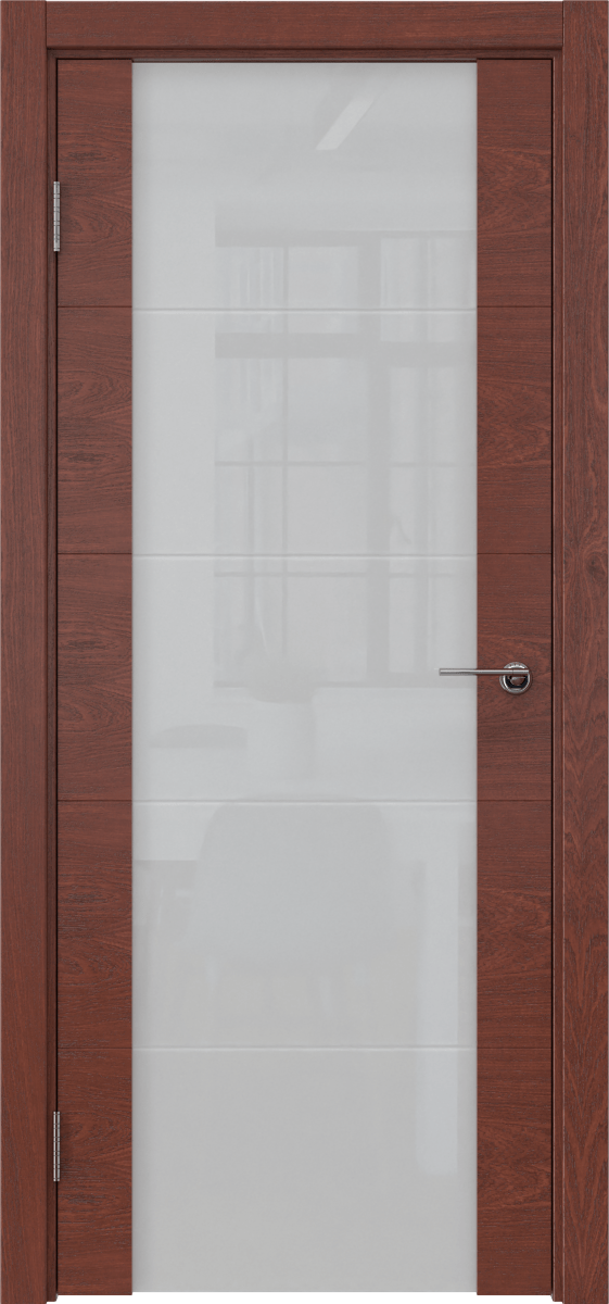 Комплект двери с коробкой ZM021 (шпон красное дерево, стекло триплекс белый)
