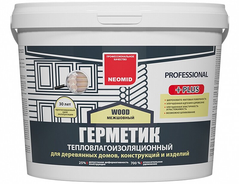 Герметики акриловые для заделки швов NEOMID теплый ДОМ WOOD PROFFESIONAL PLUS, герметик дуб ведро (15кг)