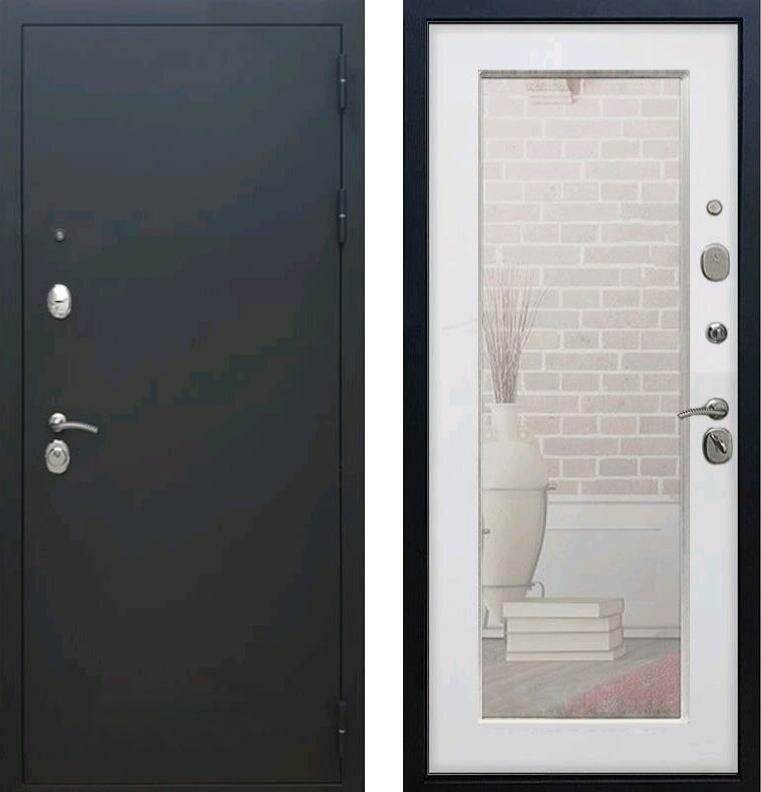 Входные двери Рекс (Rex). Металлическая дверь REX 1А Пастораль с зеркалом (Черный муар / Ясень белый)