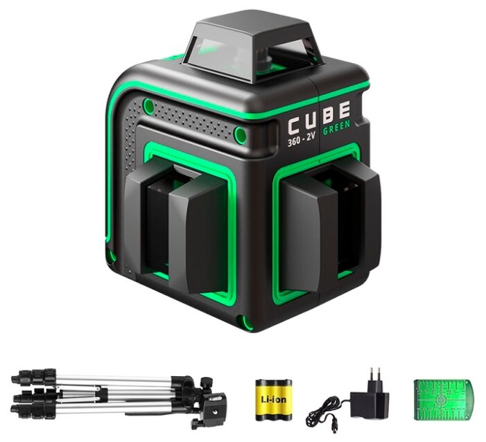 Лазерный уровень самовыравнивающийся ADA instruments CUBE 360-2V GREEN PROFESSIONAL EDITION (А00571) со штативом