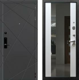 Дверь входная (стальная, металлическая) Баяр 1 СБ-16 с зеркалом quot;Лиственница бежеваяquot; с биометрическим замком (электронный, отпирание по отпечатку пальца)