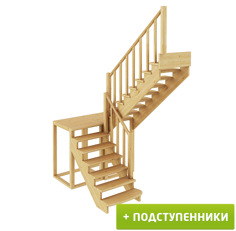 Деревянные лестницы ProfiHobby Лестница К-004м/3 П с подступенками сосна (7 уп)
