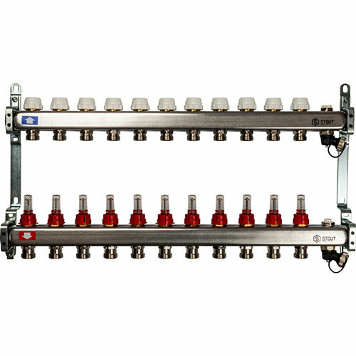 Коллектор с расходомерами, с запорными клапанами 11 вых. Stout