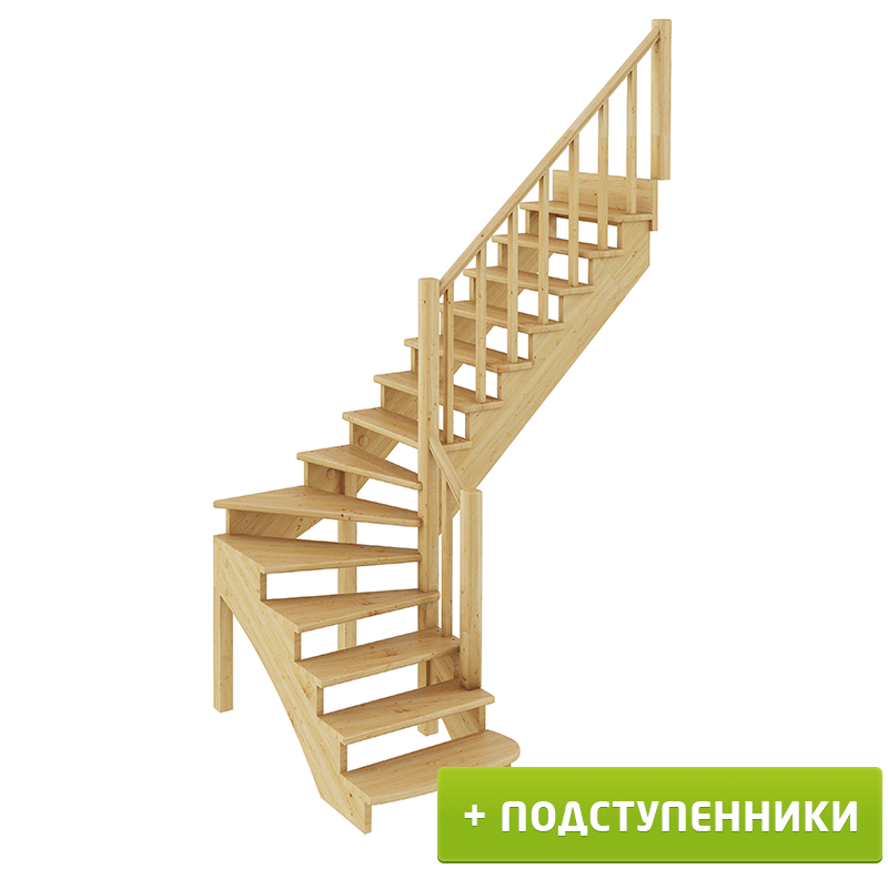 Деревянные лестницы ProfiHobby Лестница К-001м/2 П c подступенками сосна (7уп)