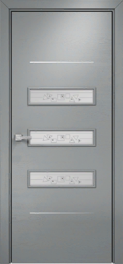 Оникс / Фортрез Межкомнатная дверь Трио с филенками со стеклом Цвет: серая эмаль 7040