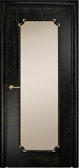 Дверь Оникс модель Палермо 2 Цвет:эмаль черная патина золото Остекление:Сатинат бронза