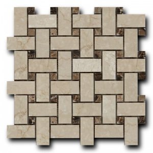 Мозаика из натурального камня ArtNatura Marble Mosaic Basket Weave (Botticino Fiorito + Dark Imperador) (плитка 30x60 + 15x15 мм), лист 305x305 мм (0,47 м2/упак)