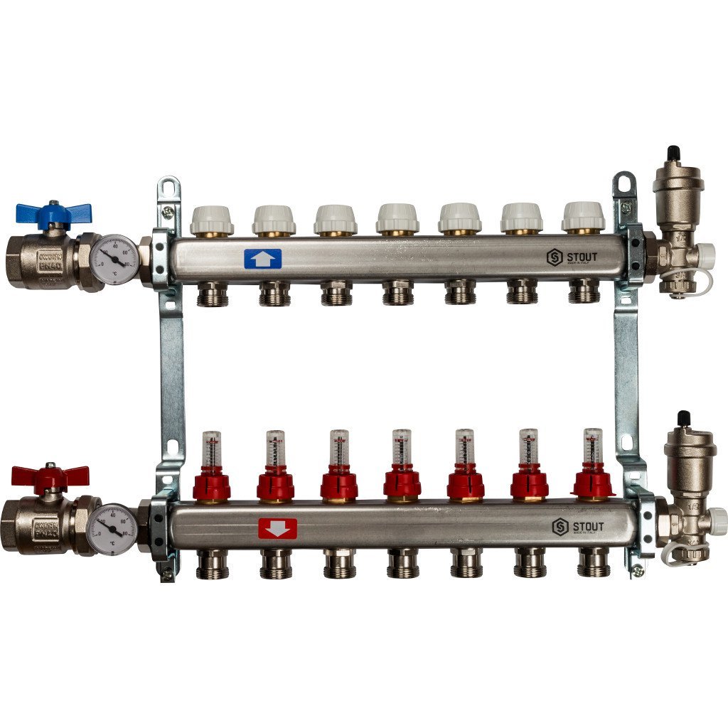 Коллектор Stout из нержавеющей стали в сборе с расходомерами 1/3/4x7, SMS 0907 000007