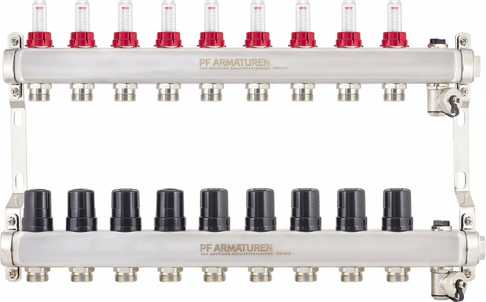Коллекторная группа с расходомерами, термостатическими клапанами на 9 выходов PROFACTOR PF MB 806.9