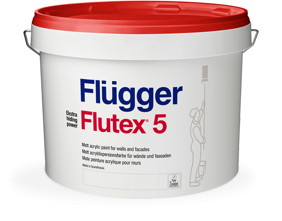 Краски для стен FLUGGER Flutex 5 краска акриловая для стен и потолков, матовая, База 1 (9,1л)