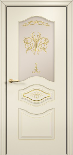 Межкомнатная дверь Оникс Сицилия (Эмаль слоновая кость по МДФ) сатинат бронза, контурный витраж №2, золото