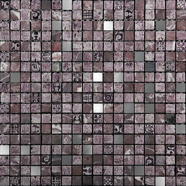Мозаика микс стеклянная и каменная Natural BDC-1504 Inka стек,мрам,аглом,сереб,фиолет,микс,29.8x29.8