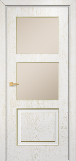 Дверь Оникс Милан фрезерованный Цвет:эмаль белая с патиной золото Остекление:Сатинат бронза
