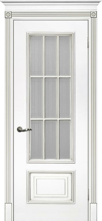 Дверь Смальта 8 Белый ral 9003 патина серебро со стеклом