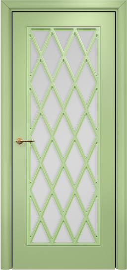 Дверь Оникс Турин с решеткой Тип:Со стеклом Цвет:эмаль фисташка мдф Решетка:Решетка №4