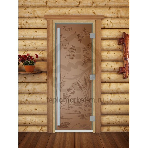 Дверь для бани DoorWood Престиж с рисунком quot;Камышовый райquot; Бронза матовая, 1900x700 мм