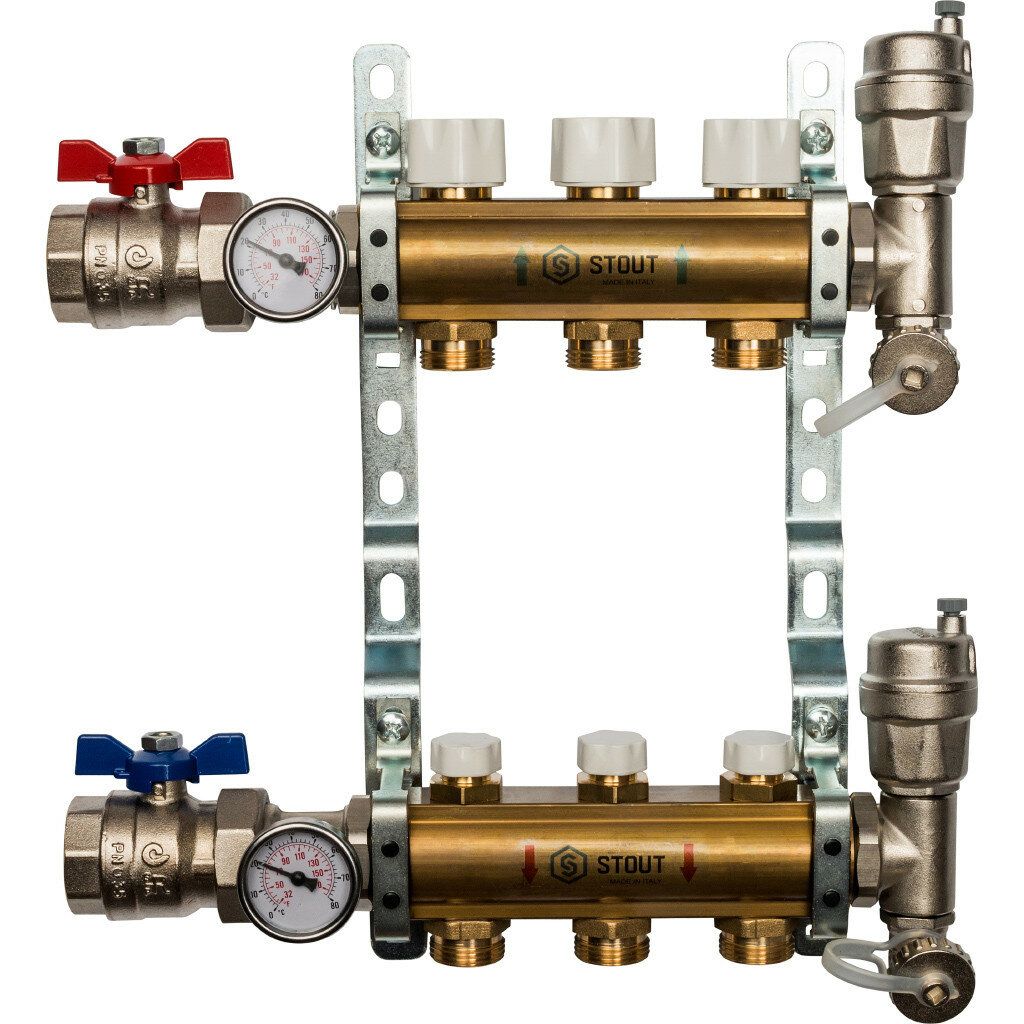 Коллектор Stout распределительный из латуни без расходомеров 1/3/4x3, SMB 0468 000003