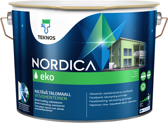 Краска по дереву для наружных работ Teknos Текнос NORDICA EKO краска для наружных работ по дереву, глянцевый, Баз. РМ1 (18л)