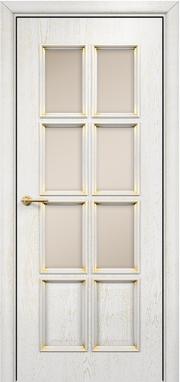 Дверь Оникс модель Неаполь Цвет:эмаль белая с патиной золото Остекление:Сатинат бронза