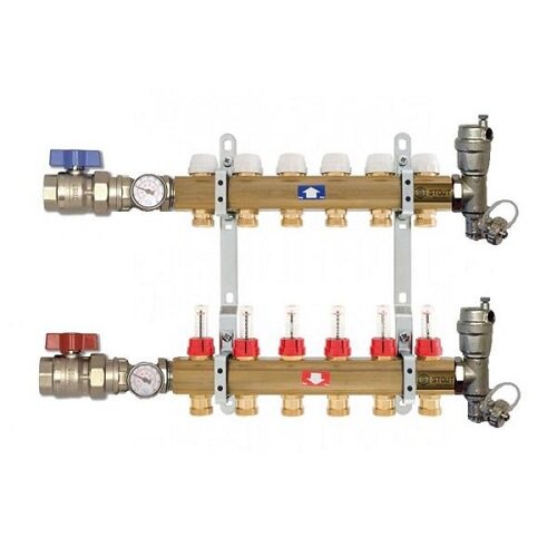 Коллекторная группа в сборе STOUT - 1quot; на 12 контуров 3/4quot; (латунь, с расходомерами) SMB 0473 000012