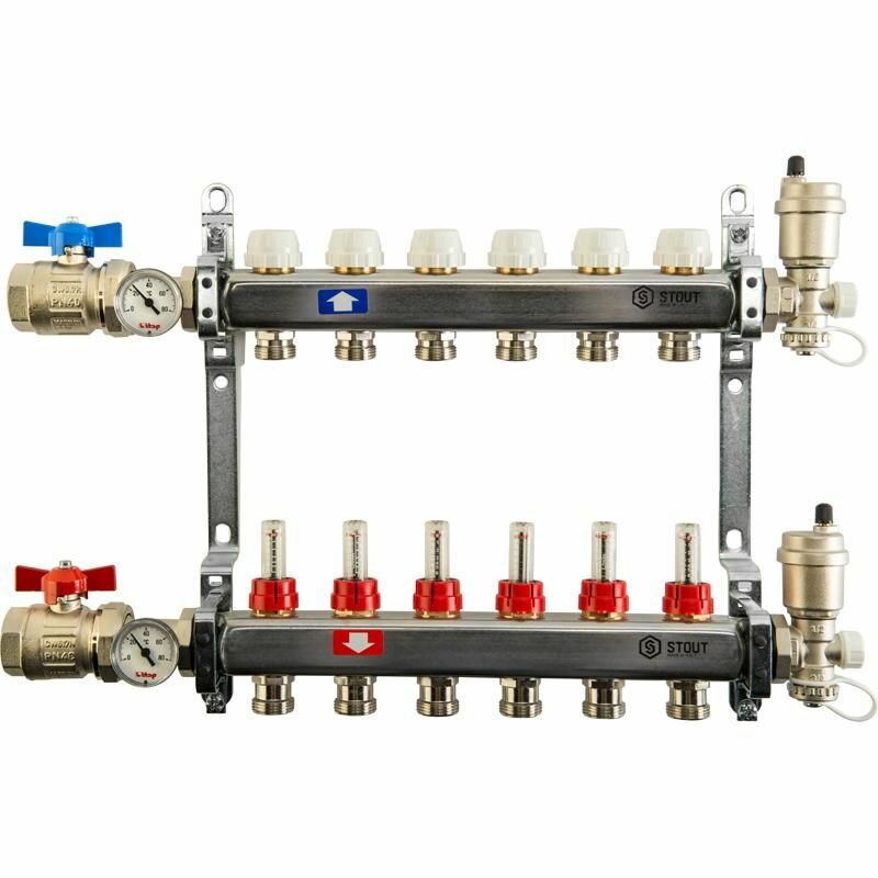 Коллектор из нержавеющей стали в сборе с расходомерами на 13 выходов Stout
