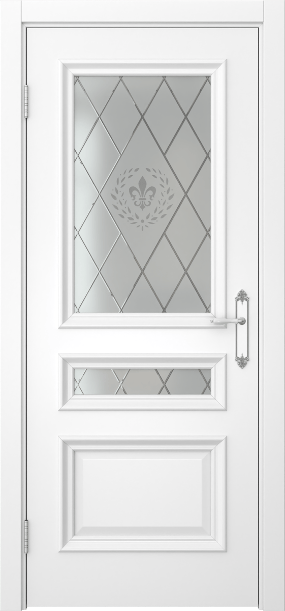 Комплект двери с коробкой SK007 (эмаль белая, стекло сатинат)