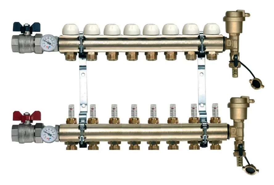 Коллектор распределительный Tiemme 1 8 выходов 3/4quot;, с расходомерами 3870003quot;