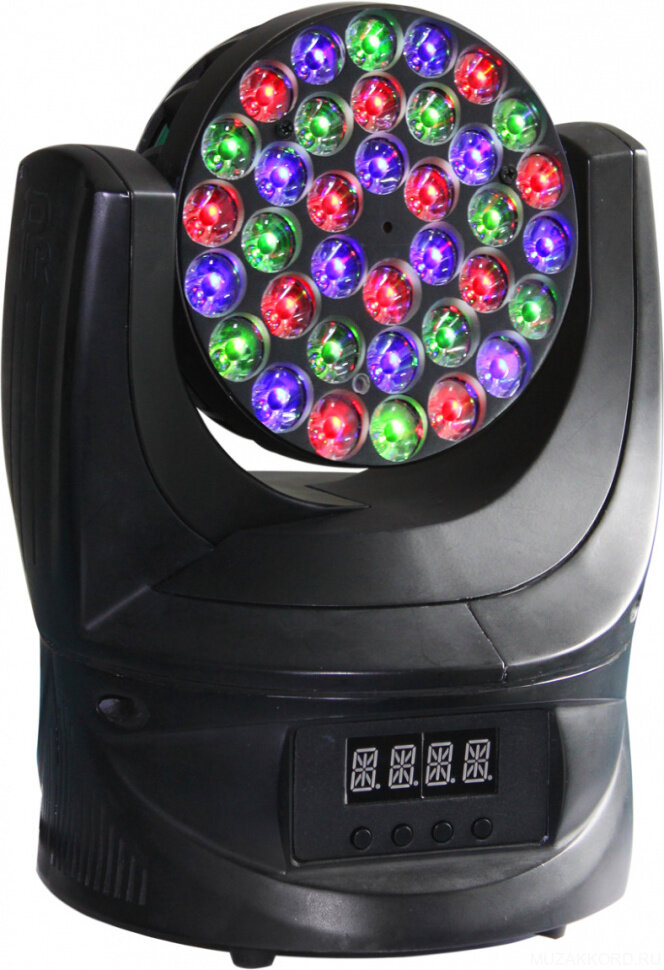 PR Lighting XLED 336 Движущаяся голова, LED Hi-power 3 Вт х 36 шт. (12 RED, 12 GREEN, 12 BLUE), RGB, CTO 2700-10000K, диммер 0-100%, строб 1-20 всп./с
