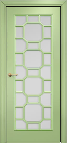 Дверь Оникс Турин с решеткой Тип:Со стеклом Цвет:эмаль фисташка мдф Решетка:Решетка №3