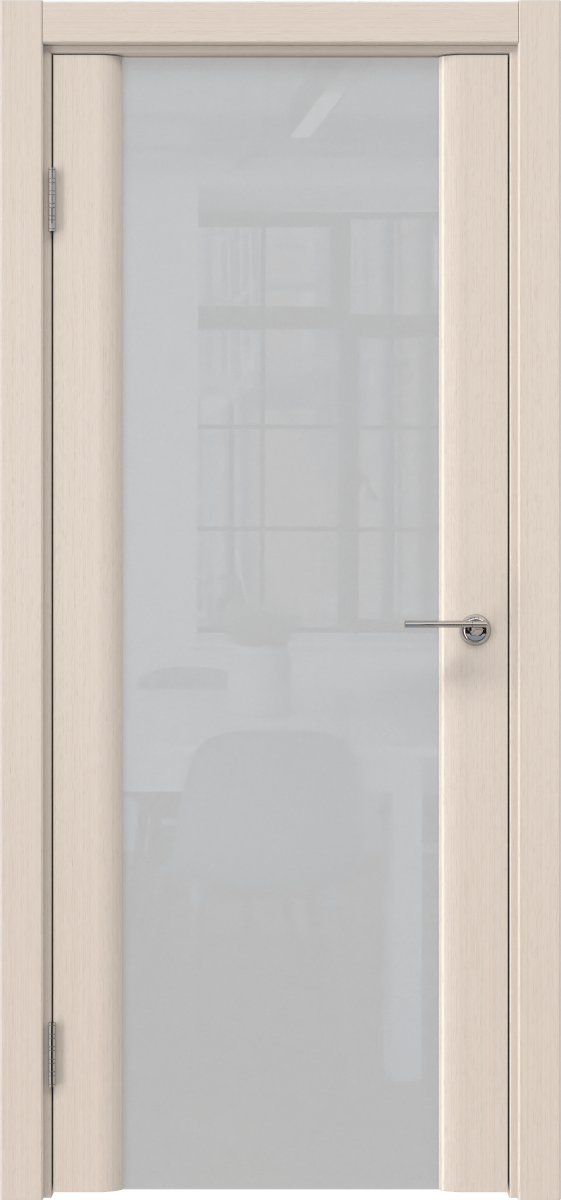 Комплект двери с коробкой GM017 (шпон беленый дуб, стекло триплекс белый)