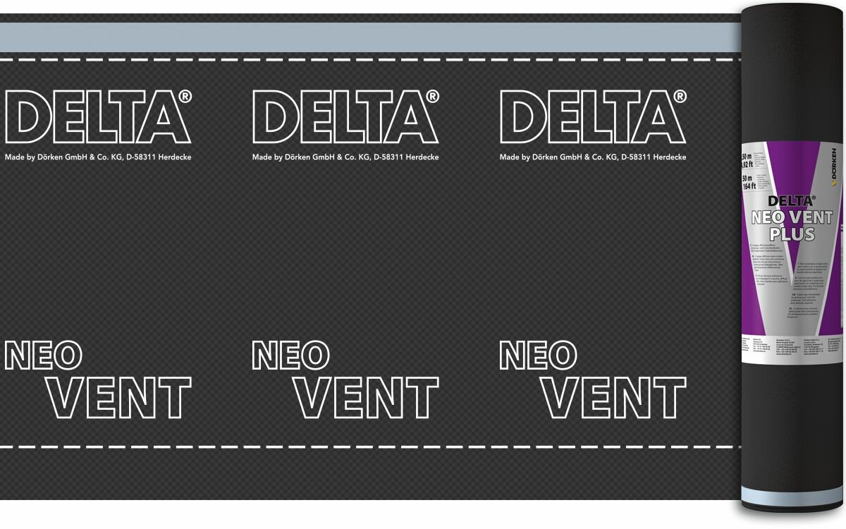 Универсальная диффузионная мембрана с двумя зонами проклейки Delta Neo Vent Plus, 1,5 х 50(75) м