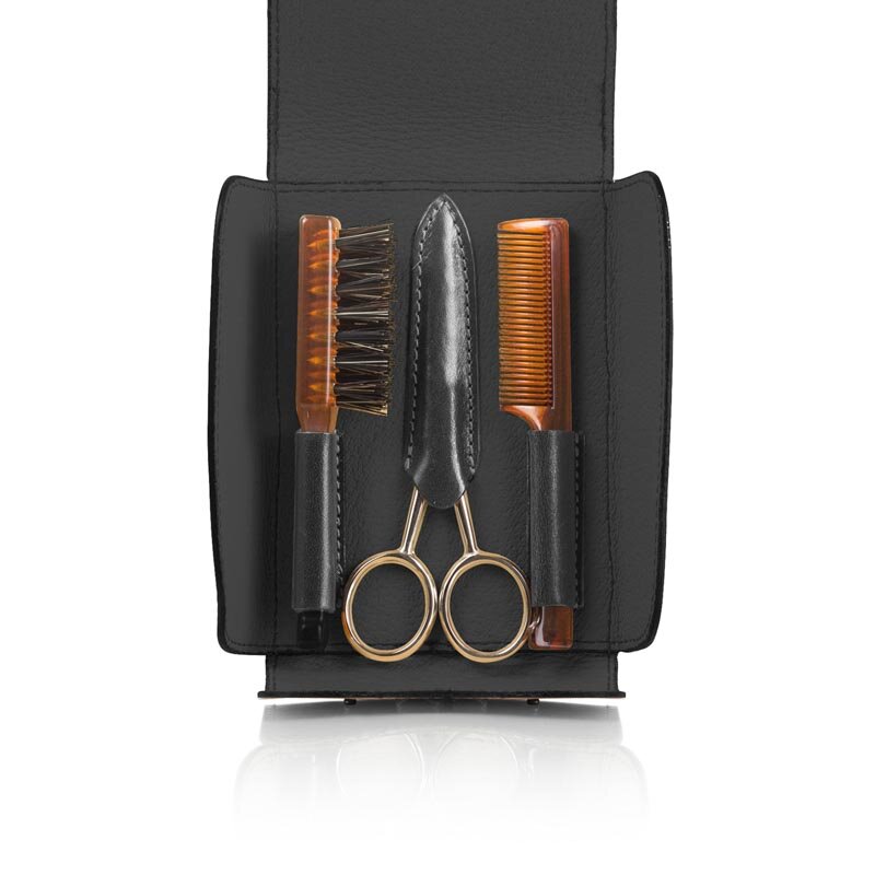 Набор для усов и бороды Mondial: в черном чехле щетка, расческа и ножницы KSL-SV-075-BAF-N