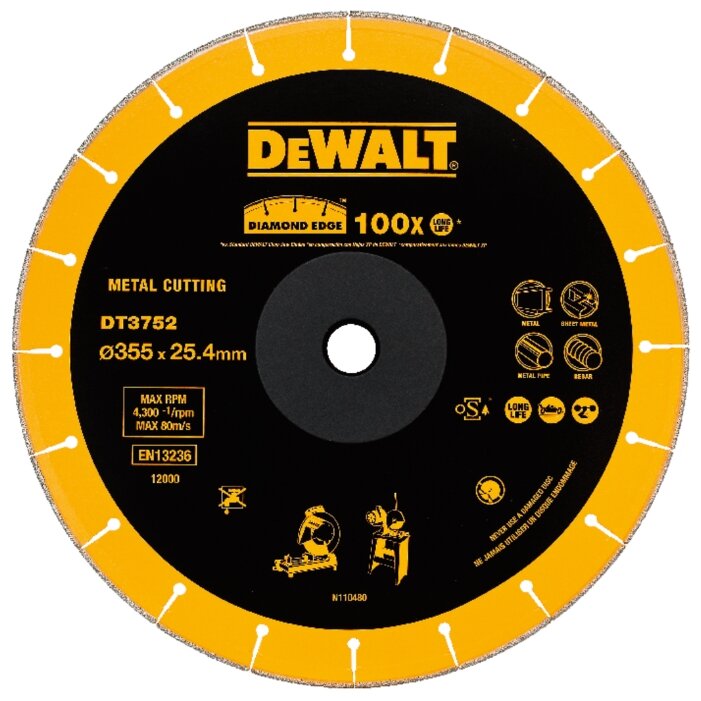 Алмазный диск по металлу DeWALT METAL CUTTING 355х25.4 мм DT 3752