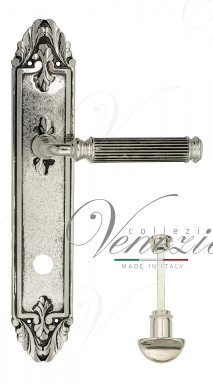 Ручка дверная Ручка дверная на планке с фиксатором Venezia Mosca WC-2 PL90 натуральное серебро + черный