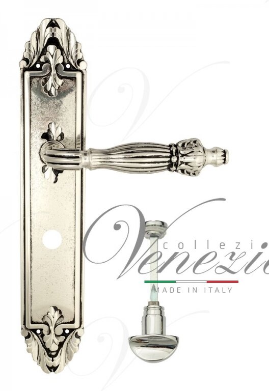Ручка дверная Ручка дверная на планке с фиксатором Venezia Olimpo WC-2 PL90 натуральное серебро + черный