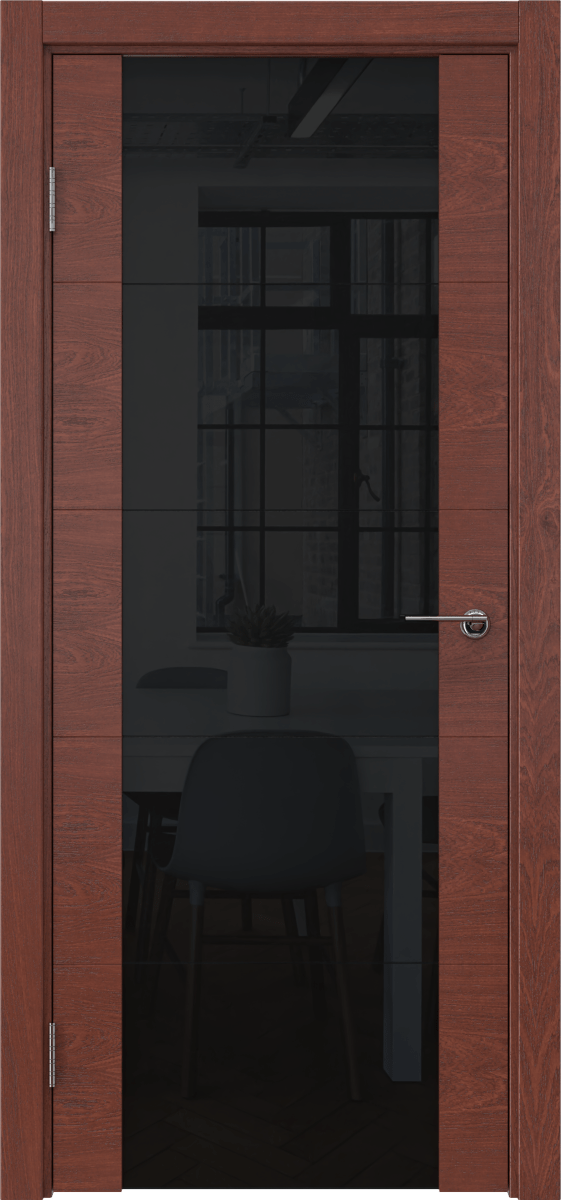 Комплект двери с коробкой ZM021 (шпон красное дерево, стекло триплекс черный)