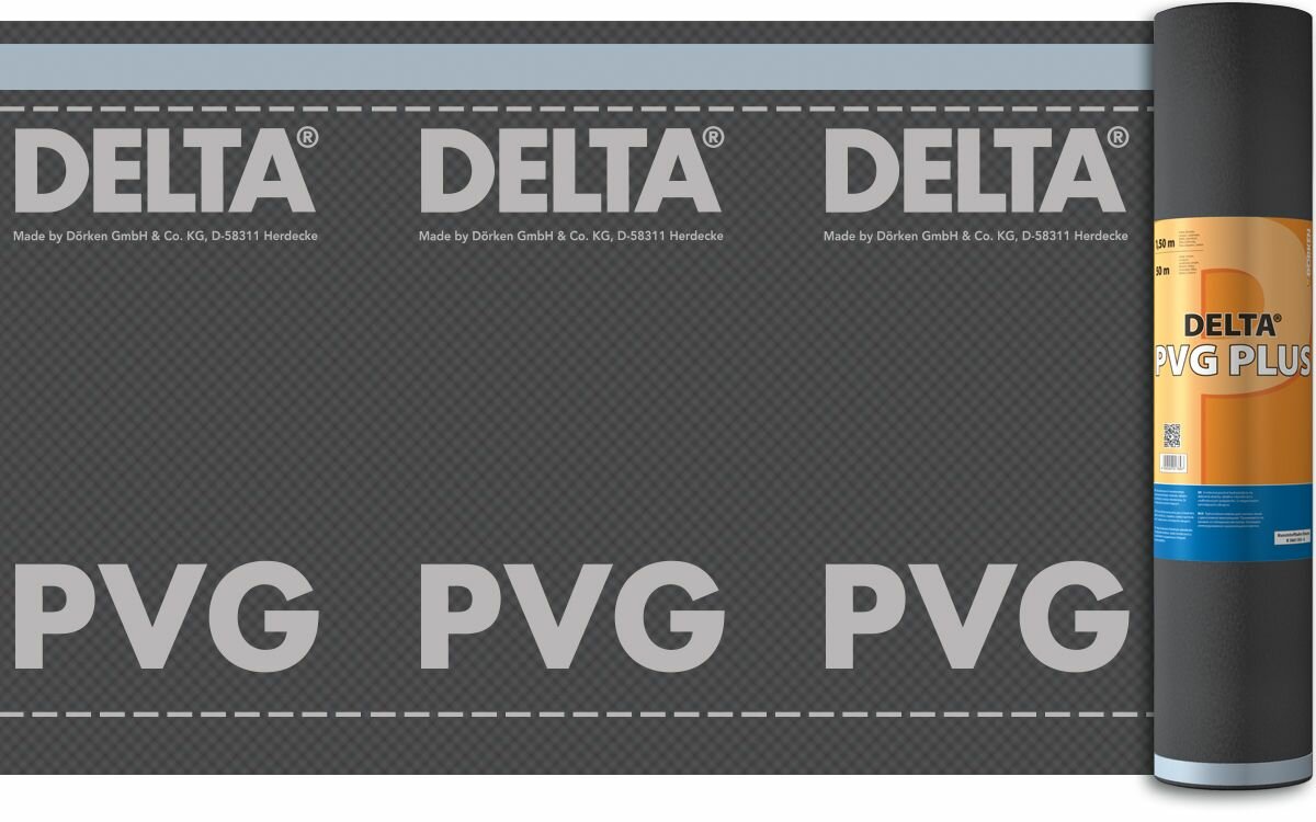 Гидро-пароизоляционная плёнка с двумя зонами проклейки Delta PVG Plus, 1,5 х 50(75) м