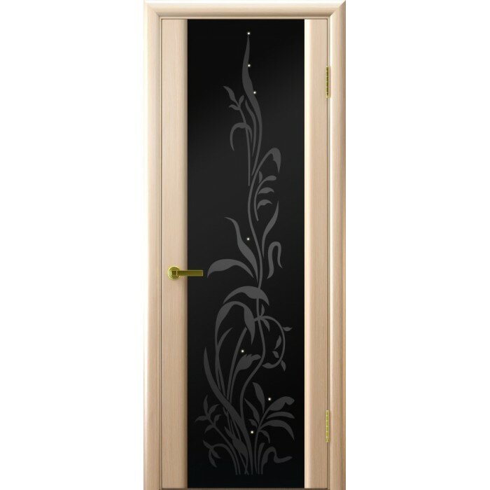 Межкомнатная деревянная дверь Трава 2 (Беленый дуб, стекло) со стеклом, беленый дуб