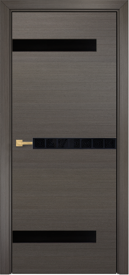 Дверь Оникс модель Силуэт Цвет:Серый дуб Остекление:лакобель RAL 9005
