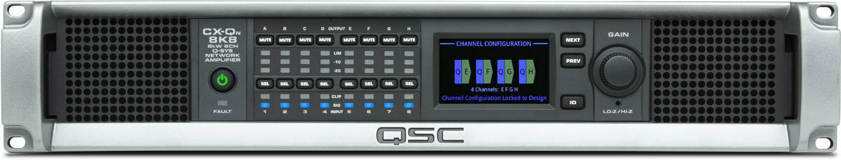 QSC CX-Qn 8K8 8-канальный усилитель 8 х 1000 Вт Q-SYS, Lo-Z, 70 В, 100 В, FlexAmp™