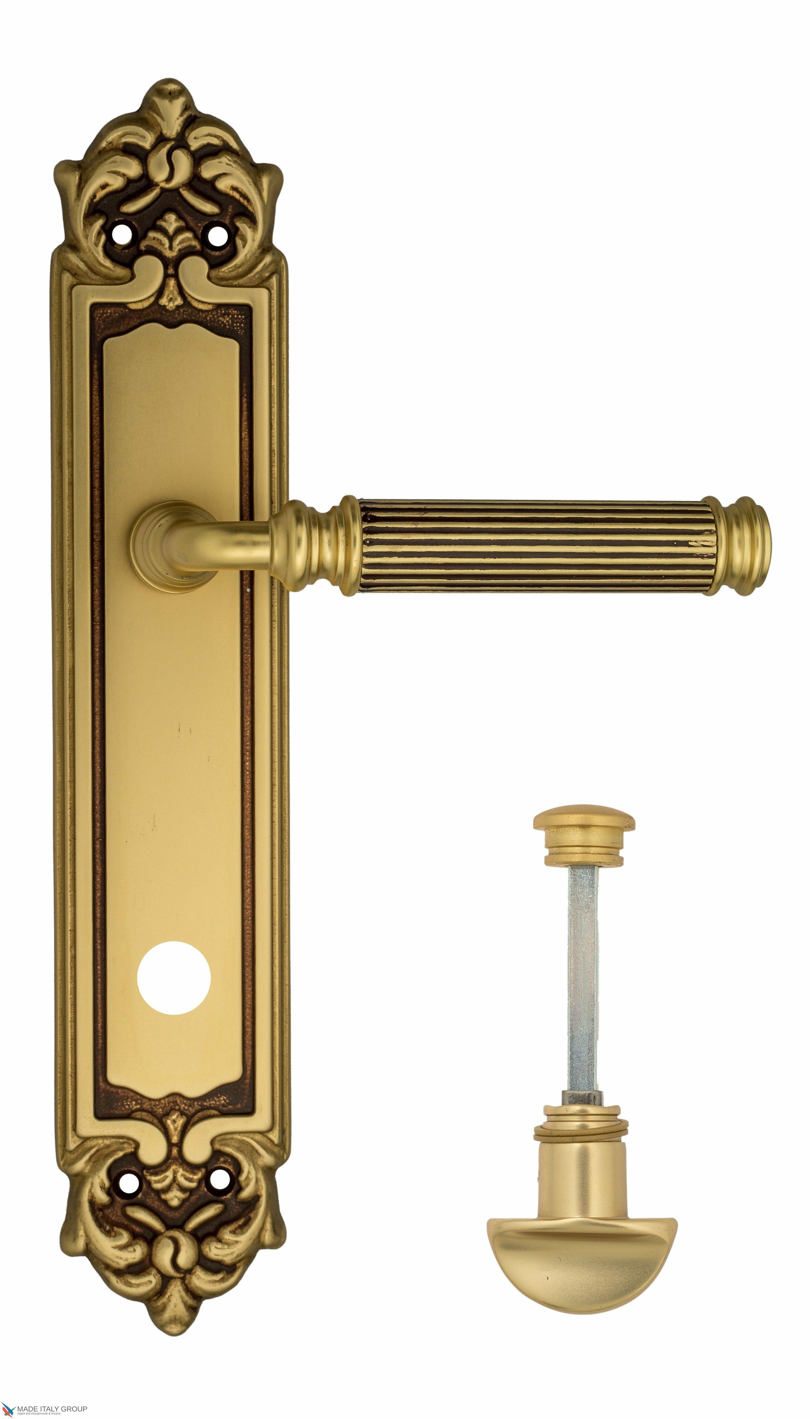 Дверная ручка Venezia quot;MOSCAquot; WC-2 на планке PL96 французское золото + коричневый