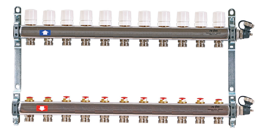 Коллектор распределительный Uni-Fitt 1 11 выходов, с регулировочными и термостатическими вентилями 451I4311quot;