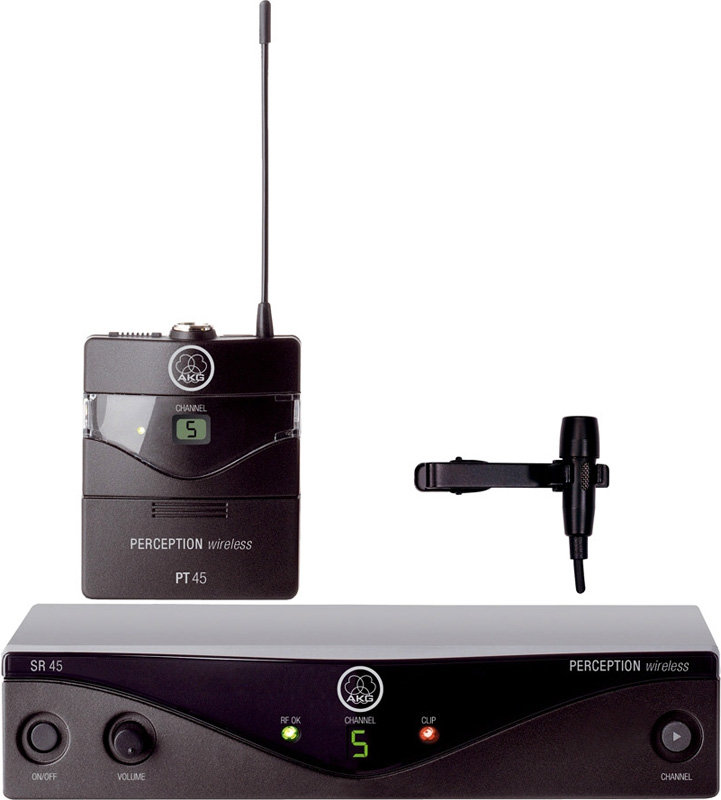AKG Perception Wireless 45 Pres Set BD U2 радиосистема для презентатора 1хSR45 стационарный приёмник, 1хPT45 поясной передатчик, 1хCK99L петличный микрофон, универсальный б/п, 1хАА батарея.