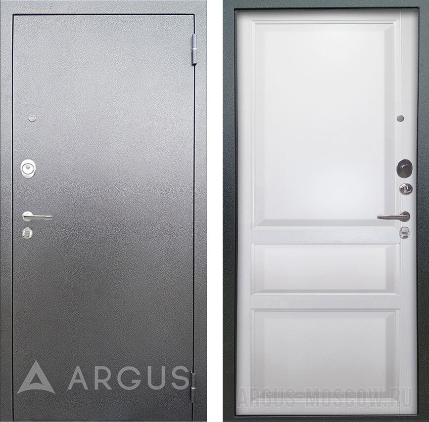Сейф-дверь Аргус Люкс 3К Серебро антик Каролина Эмаль белая (Размер-870*2050 Сторонность-Нужен замер)