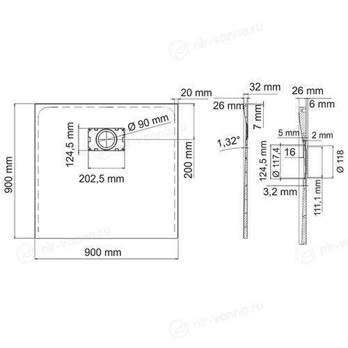 Душевой поддон WasserKraft Main 41T03 90x90x2,6